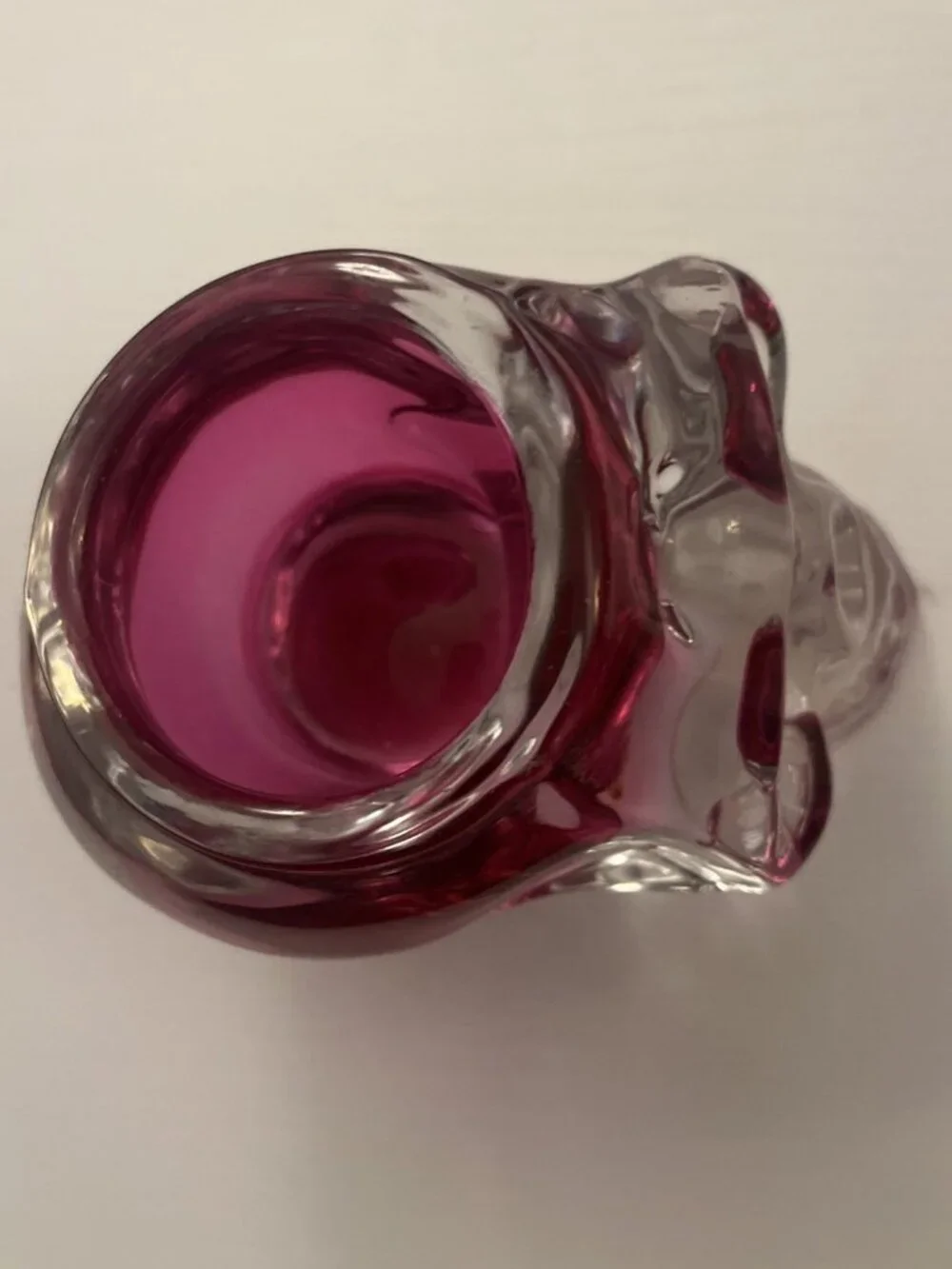 Pink & Clear Art Glass Skull Tealight Candle Holder Halloween 4” Tall
